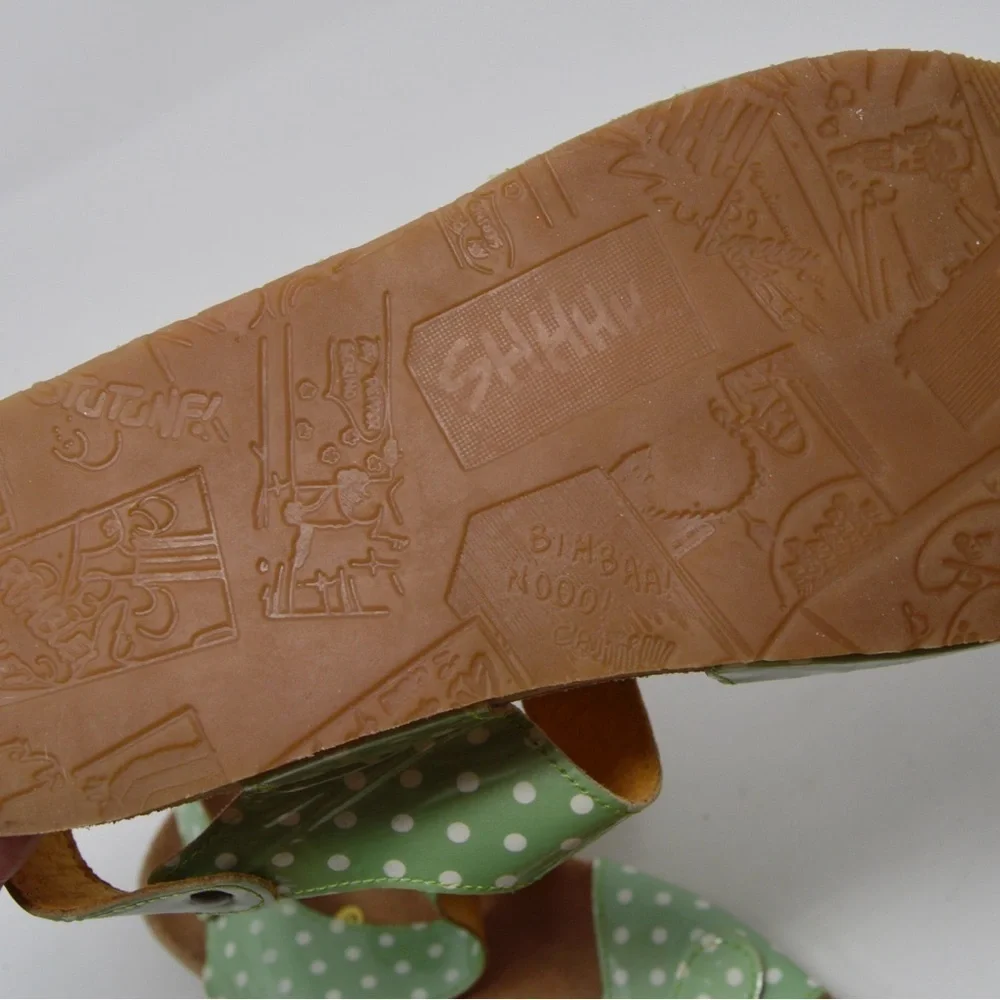 PePe Leather Mint & White Polka Dot Sandals‎ Birkie Style Footbed Size 39 (8.5)